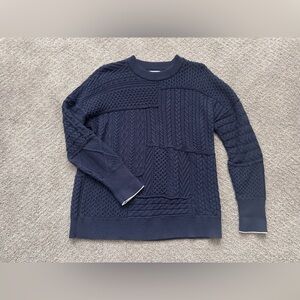 VINEYARD VINES Patchwork Cable Knit Fisherman Crewneck Sweater Navy - Size L